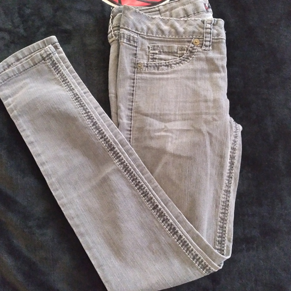 #333 Fragile Women's Gray Skinny Low Rise Mock Pockets Zipper Jeans